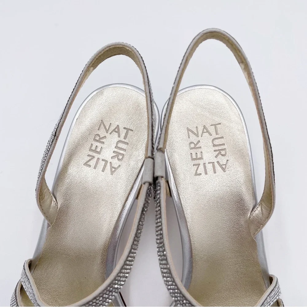 Naturalizer Silver Crystal-Strap Slingback Block Heels